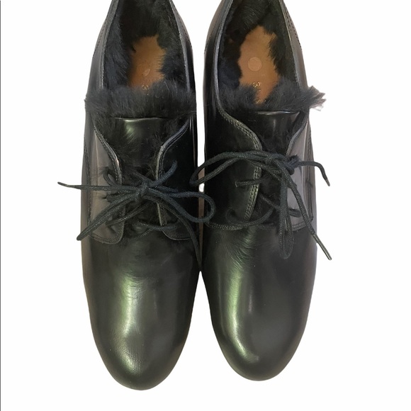 3.1 PHILLIP LIM Black Leather Fur Trim Wedge Platform Pumps Size 10 - Picture 5 of 11